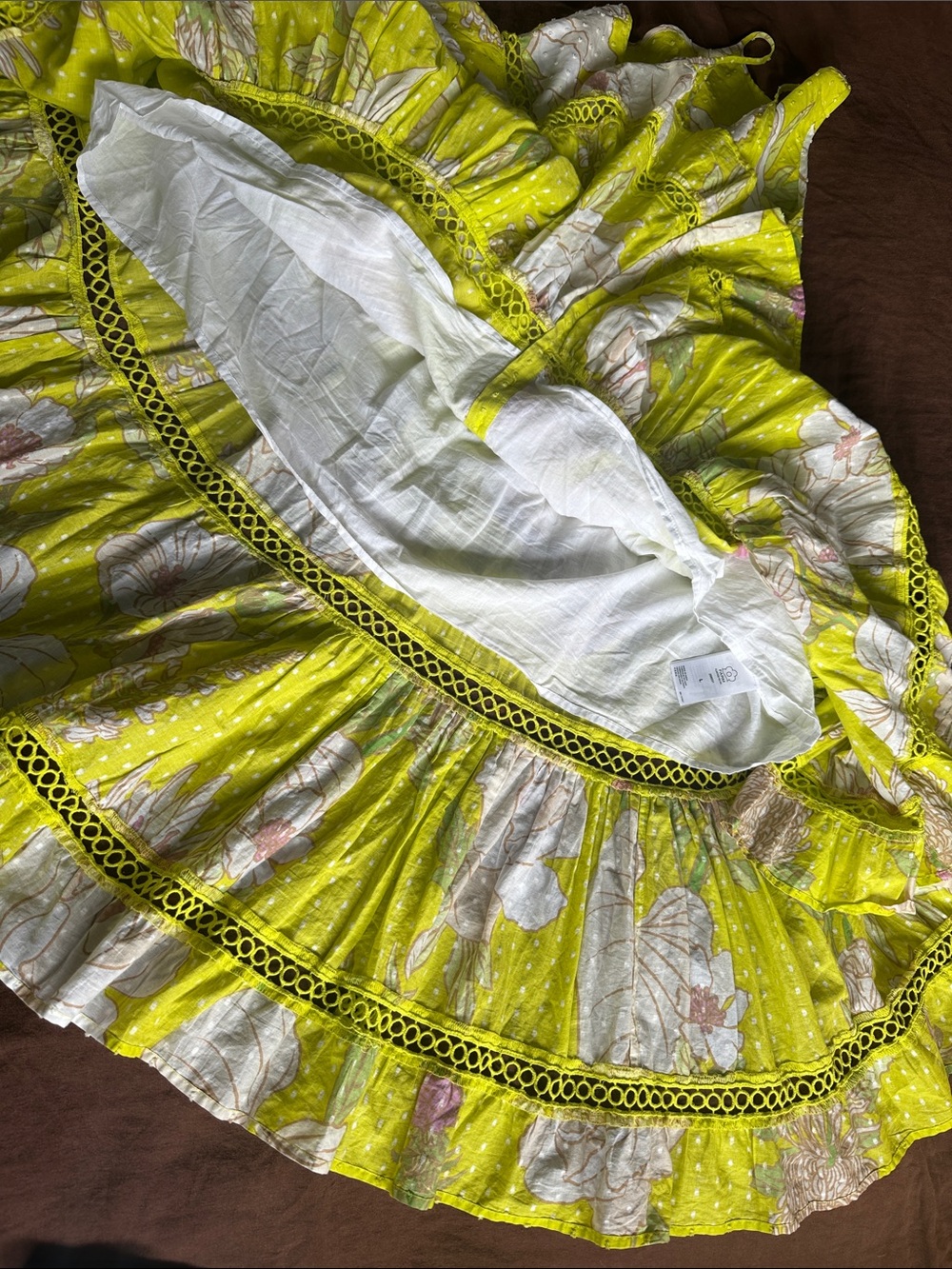 FARM Rio Neon Garden Floral Midi Summer Swiss Dot Halter Dress in neon yellow - Picture 11 of 16